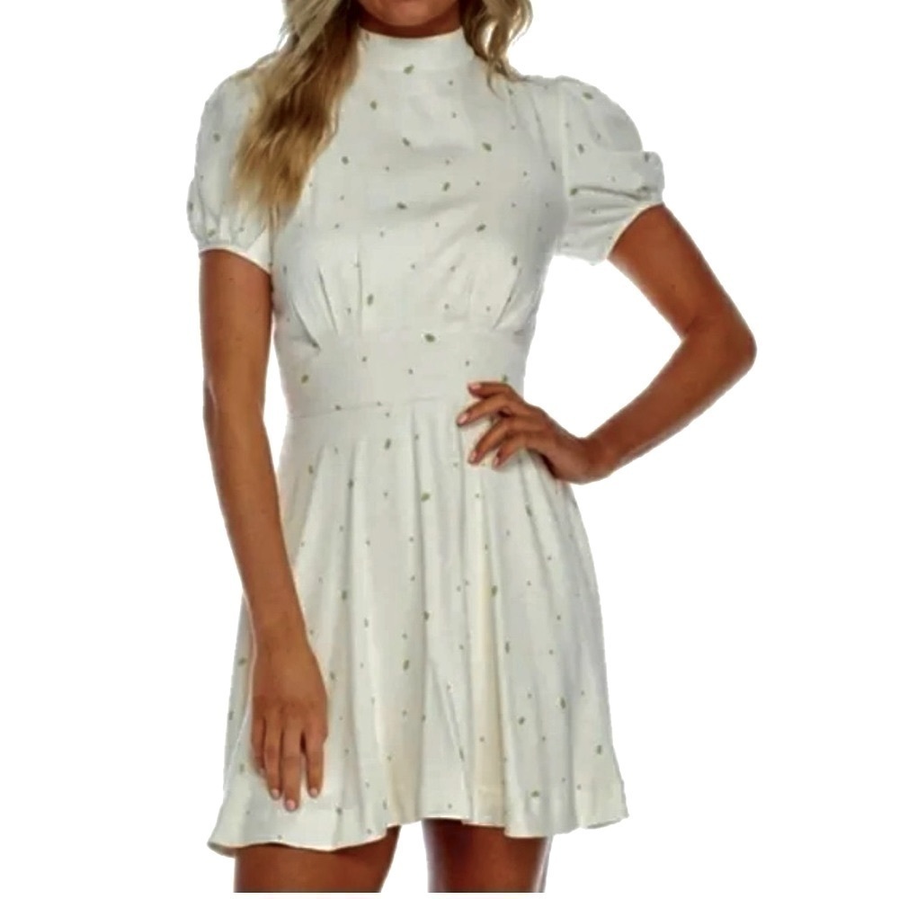 Free People Ivory and Green Speckled Abbie Fit and Flare Dress Size 4 NWT